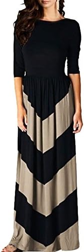 Diorot Women Long Sleev Striped Party Evening Maxi Dresses Black