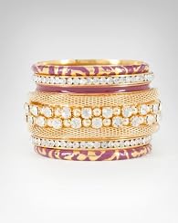 Textured Enamel Crystal Bangle Set