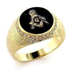 Masonic Ring - Black Background - CZ Crystal - Sizes 8-13