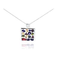 Nickel Free Silver Necklaces Multi Color Cz Square Necklace Sterling Silver With Rhodium Plating Height(Bail Included): 36.02Mm Width: 25.87Mm Stone: Multi Color Cubic Zerconia Adjustable 16"-18" Chain Included