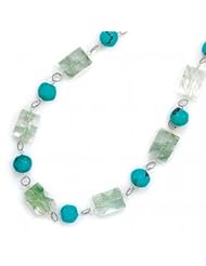 MMA Silver - 16 inch+2 inchExtension Green Quartz and Turquoise Necklace