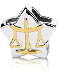 Sterling Silver and 18k Yellow Gold Accent Libra Zodiac Charm , Fits Pandora and All Brands Bracelets and Necklaces.