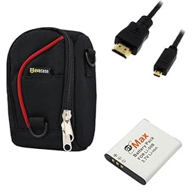 EveCase Large Digital Camera Pouch Nylon Case + Replacement LI-50B/D-LI92 Battery + Micro HDMI Cable for Olympus XZ-1 SZ-11 SZ-12 TG-810 TG-820 iHS SZ-30MR SZ-31MR iHS SZ-20, Pentax Optio WG-1 WG-2 Digital Cameras