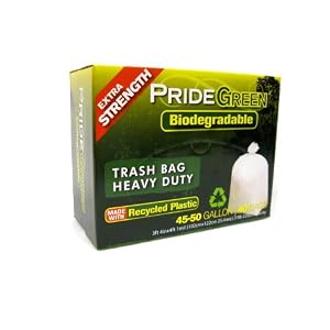 Pridegreen Biodegradable 45-50 Gallon Heavy Duty Clear Trash Bags with Ties, 40-Count