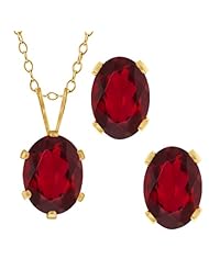 3.50 Ct Oval Ruby Red Mystic Topaz Gold Plated Silver Pendant Earrings Set