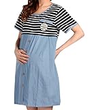 （ワボーズ） Waboats おしゃれ マタニティ レディース 妊婦 ママ 授乳 ストライプ　半袖ワンピース 楽ちんワンピ カジュアル マタニティー 服 ファッション 普段着 ブラック XL