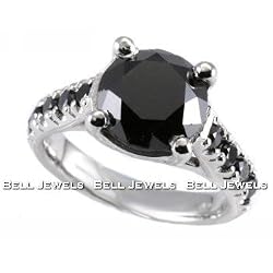 Huge 3.55ct Fancy-Black Diamond Engagement Ring 14k White Gold
