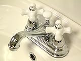 IMAGE OF Kingston Brass KS3601PX Restoration 4-Inch Centerset Lavatory Faucet with Porcelain Cross Handle, Polished Chrome (Not CA/VT Compliant)