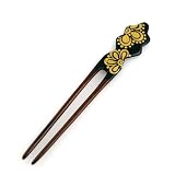 Crystalmood Handmade Teakwood 2-Prong Gold Painted Hair Stick