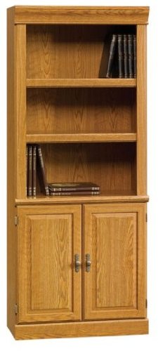 Sauder Orchard Hills 3 Shelves Wood Bookshelf With Storage in Carolina Oak Finish