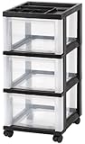 IRIS 3-Drawer Storage Rolling Cart with Organizer Top, Black