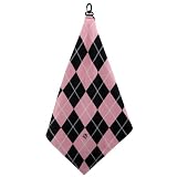 Microfiber Golf Towel Pink & Black Argyle by BeeJo