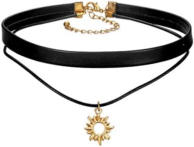 Gothic Black Rivet Leather Necklace,Sun shape Necklace Neckband Choker