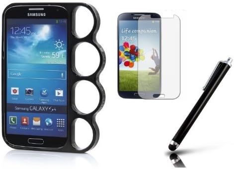 ShopNY Samsung Galaxy S4 i9500 SIV Plastic Brass Knuckles Hard Bumper Rim Case Cover Black + Free Stylus Pen + Free Screen Protector