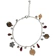 Handmade Grey Freshwater Pearl, Red Garnet & Carnelian Charm Bracelet With Sterling Silver Flower