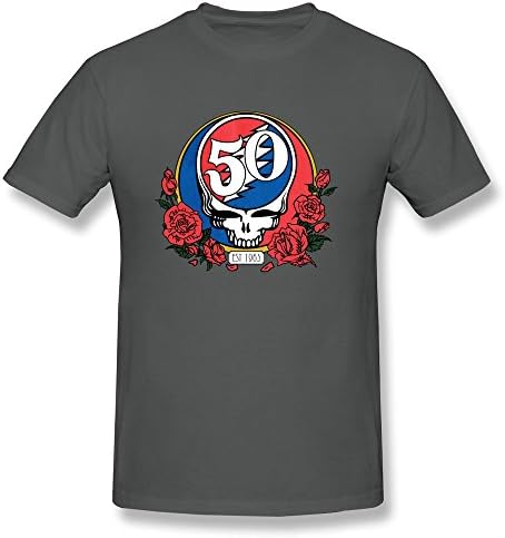 HOORIE Men's Grateful Dead Skull &amp; Roses 50th T-shirt DeepHeather XX-Large
