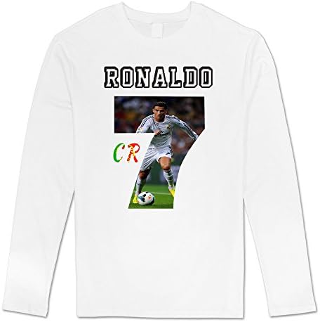JIEN Men's Real Madrid CF Hat Trick Cristiano Ronaldo CR7 Long Sleeve T-shirt White