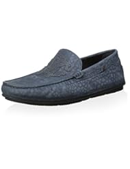 Shoes: Roberto Cavalli Mens Avalon Driver with Emblem, Kanyon Blue, 43.5 M EU/10.5 M US - Roberto Cavalli