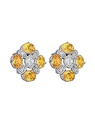 1/4 Cts Diamond & 2.32 Cts Mandarin Garnet Earrings in 14K White Gold