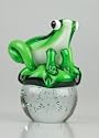 Glass Green Frog over Crystal Ball Beautiful 100% Handblown Art X803
