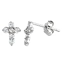 1/2 Carat Sterling Silver CZ Cross Stud Earrings
