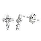 1/2 Carat Sterling Silver CZ Cross Stud Earrings