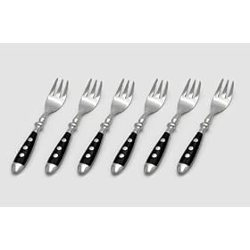 6 pcs. of forged cake forks with black handle and rivets