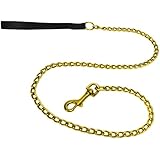 Platinum Pets 4mm Coated Chain Dog Leash with Leather Handle, 24 Karat Gold
