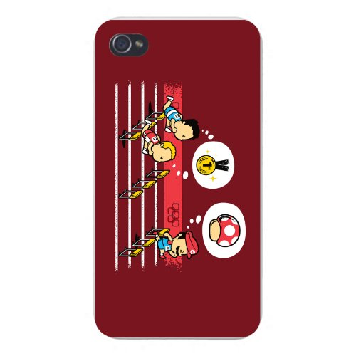 Apple iPhone Custom Case 5 / 5S White Plastic Snap On – “Hurdles Champion” Funny Video Game Parody w/ Italian Plumber Race
