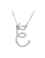 Diamond Script Initial Necklace in Sterling Silver, Letter E