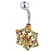 Gold Tone And Light Green Crystal Flower Dangle Belly Ring