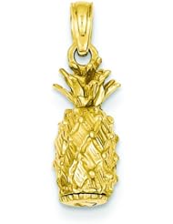 14K Gold 3D Pineapple Charm Tropical Fruit Pendant