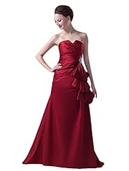 A-line V-neck Strapless Natural   Waistline Beaded Lace-Up Peplum Satin Floor Length Prom Dress 