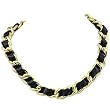 Goldtone with Black Leather Chain 18" Necklace