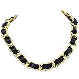 Goldtone with Black Leather Chain 18
