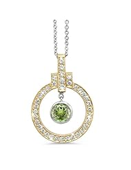Elegant Bow Twin Circle Diamond Pendant In 18K Yellow Gold With A 0.32 ct. Genuine Green Tourmaline Center Stone.