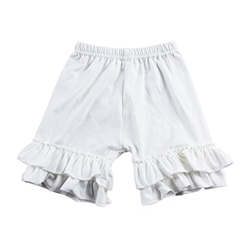 Wennikids Toddler Baby Girls Cotton Double Ruffle Shorts Pants 1-8t (L(5-6T), White)