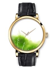 SPRAWL Aanalog Fashion Series Gold Ladies Watches of Genuine Black Leather Strap,Unique Wrist Watch for Women Girls Designed with Branches and green spot