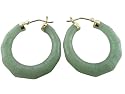 Light Green Jade Bamboo Hoop Earrings, 14K Gold