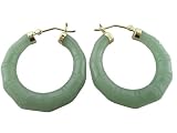 Light Green Jade Bamboo Hoop Earrings, 14K Gold