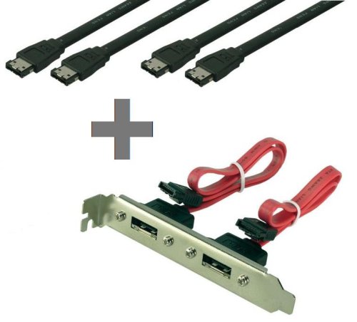 e-SATA Set - 1x Adapter intern SATA zu extern e-SATA 2-Port mit Slotblech - 2x HQ e-SATA Kabel extern mit Sicherungslasche schwarz 1,00 Meter