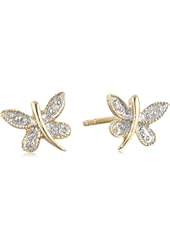 10k Yellow Gold Dragonfly Diamond Earrings (0.005 cttw, I-J Color, I2-I3 Clarity)
