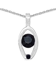 0.60 Carat Genuine Black Sapphire Sterling Silver Pendant Necklace. 18"