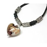 Mauve Goldsand Lampwork Heart Pendant 18 Cord Necklace