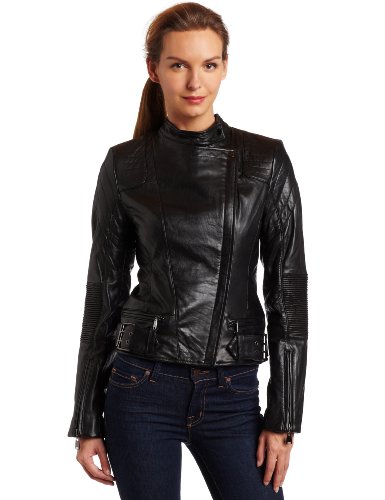Via Spiga Women's Motorcycle Jacket with Asymmetrical Zipper 