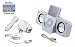 Portable Folding White Stereo Speaker with USB cable + 3-in-1 Charger Kit for iPod, iPhone, Nano all Generations, Incl. DBROTH Microfiber Cleaning cloth