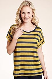 Petite Scoop Neck Button Tab Striped Top
