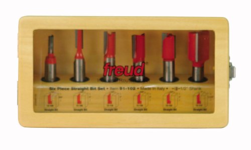 Freud 91-102 6-Piece Double-Flute Straight Router Bit Set