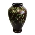 Ceramic Stem Vase With Painted Floral Pattern - Brown