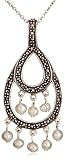 Sterling Silver Marcasite & Freshwater Cultured Pearl Pendant, 18